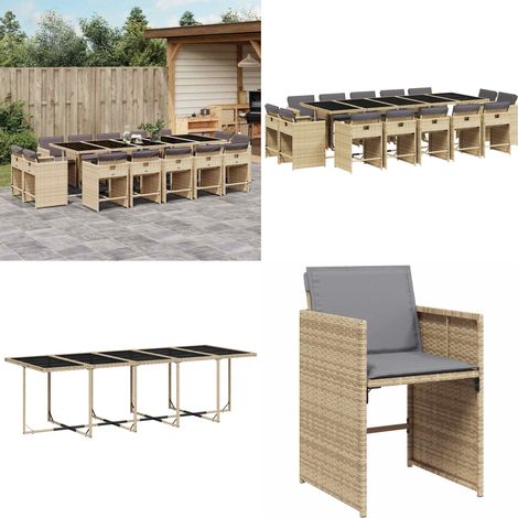 vidaXL 15-tlg. Garten-Essgruppe mit Kissen Beigemischung Poly Rattan (1/5)