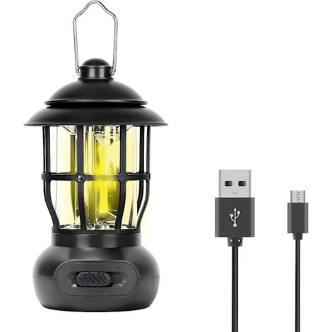Lampe de camping électrique LED rechargeable et portable pour une utilisation en extérieur, idéale pour être suspendue dans les tentes, style vintage, avec réglages ajustables - AquaForge (1/4)