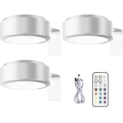 Lampe murale sans fil pour tableaux avec télécommande intensité variable fonctionnement sur piles 13 couleurs RGB réglables - Lot de 3 - blanc (1/5)