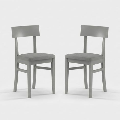 Set de 2 sillas de cocina Zaira de madera lacada con asiento de polipiel - Gris claro