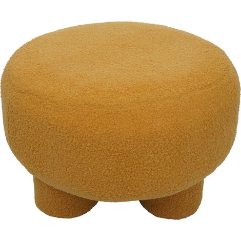 Puf HHG-942, puf otomano, puf tapizado, tejido bouclé (200 g/m²) 55 cm, amarillo mostaza