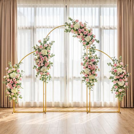 WILITTO Lot de 3 Support d'arche métallique, arc semi-circulaire, Utilisé pour décorer les ballons, les fleurs, le tulle, les guirlandes et s lumineuses LED, Doré (1/5)