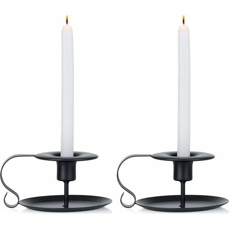 2 Pièces Étagère de Bougeoir Vintage en Forme de Cône en Fer Forgé, Chamberstick Bougeoir Long avec Poignée et Plateau, pour la Décoration de Chandelier Noël Restaurant Salle (1/5)