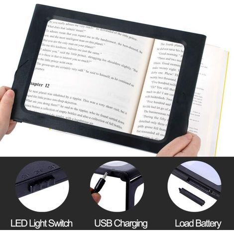 Loupe rectangulaire pliable pleine page mains libres avec 12 lumières LED pour lire, travailler (1/3)