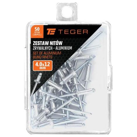 Set di rivetti ciechi in alluminio (4,0x12 mm) / 50 pezzi / teger