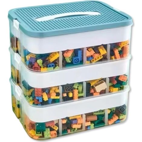 Boite Rangement Plastique pour Briques – 3 Couches Empilable Transparente Verte – Couvercle Plateau de Jeu – Compartiments Réglables Rangement Jouets Enfant (1/3)
