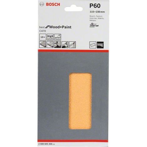 2608605266 - Set 10 fogli abrasivi C470 , 115mm X 230mm ,P60. BEST for LEGNO+VERNICE (1/2)