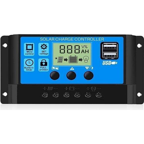 30A 12V/24V Contrôleur de Charge Régulateur Panneau Solaire de Batterie Intelligent avec 5V Double Port USB LCD Affichage (30A)
