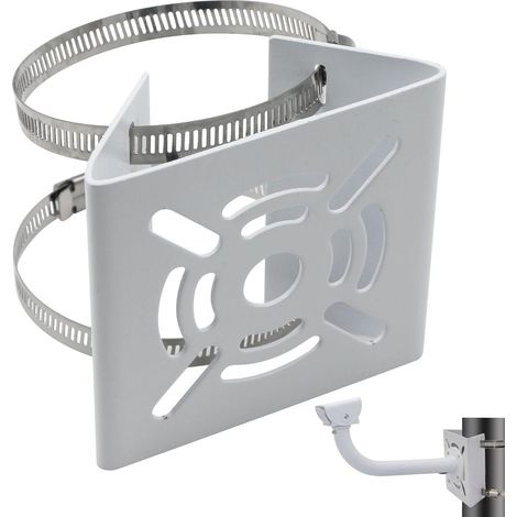 Support Caméra Surveillance - 1 Pièce - Métal Blanc - Fixation Poteau Réglable - Pour CCTV Extérieur - Diamètre Max 100 mm (1/5)
