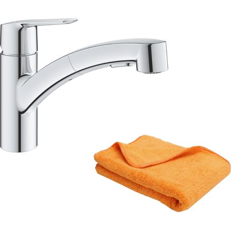 Grohe – Mitigeur de cuisine monocommande avec douchette extractible – Hauteur sous bec 17,4 cm – Finition chromée – Limiteur de débit réglable