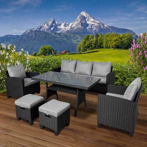 BRAST Gartenmöbel Set Delight Schwarz/Grau bis zu 7 Personen inkl. extra Dicke Kissen TÜV geprüft Outdoor Loungemöbel Sitzgruppe Essgruppe Garnitur (1/5)