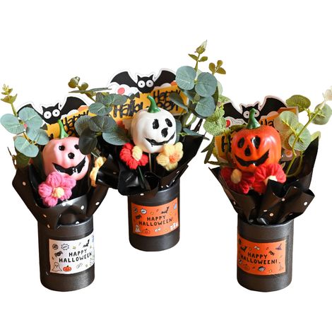 Lot de 3 Miniatures Citrouilles Halloween en Résine Fantômes Blanche Orange Rose pour Intérieur et Extérieur (1/5)