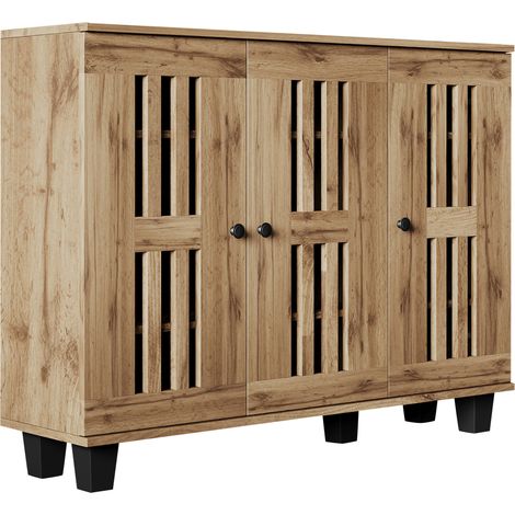 Aparador de 3 puertas 120 x 32 x 92 cm en aglomerado efecto madera natural con patas negras (1/5)