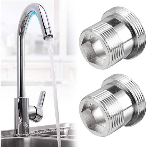 Paquet de 2 Adaptateur de robinet M18 à M22 filetage extérieur, connecteur de robinet en métal pour connecter les aérateurs au robinet, pour évier de cuisine Aérateur Filtre à eau (1/5)