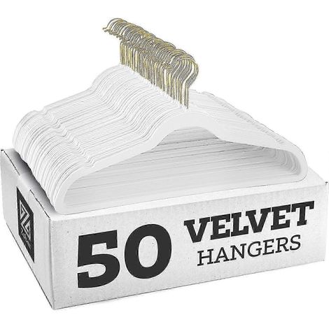 Rutschfeste Samtkleiderbügel – Anzugbügel (10er-Set) – Goldener Haken – Weiß