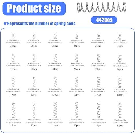 Ressort de Compression, Assortiment de Ressorts de Pression, Petit Ressort de Traction en Acier Inoxydable, Ressorts de Tension en spirale métallique pour Appareils Voiture (24 Tailles) (1/4)