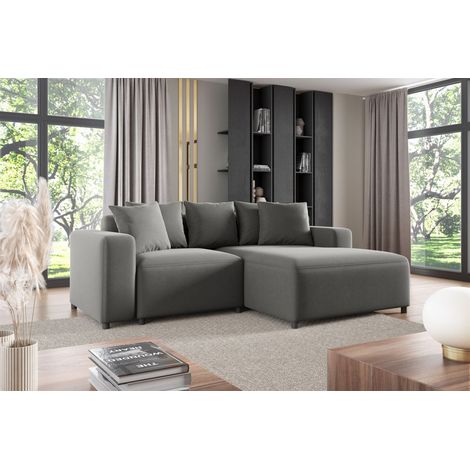Ecksofa Designersofa Sofa MEGAN XS in Stoff Salvador Grau Ottomane Rechts (1/2)