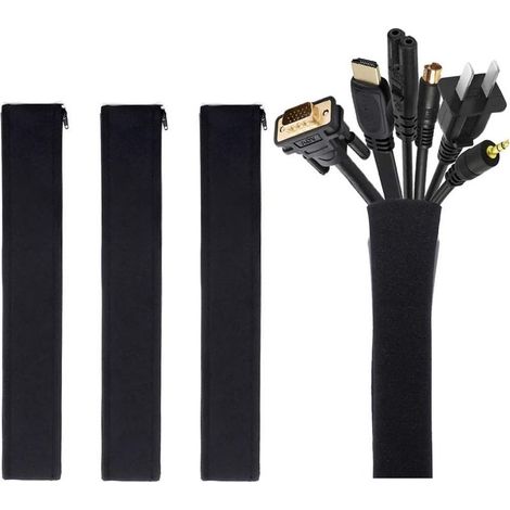 Cache-câble flexible en néoprène Lot de 4 x 50 cm Organisateur de câbles pour TV, ordinateur, USB, audio/vidéo Noir (1/5)