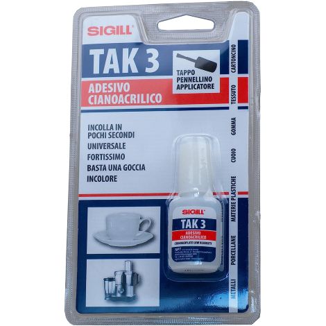 Sigill Tak 3 flacon 8 gr colle cyanoacrylique incolore extra-forte universelle avec capuchon pinceau applicateur