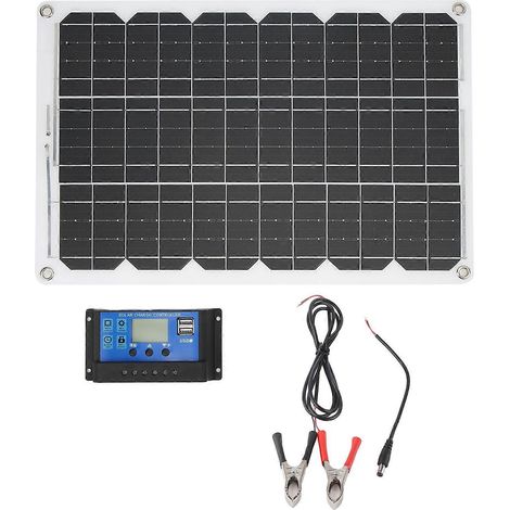 Kit panneau solaire 2024 : panneau solaire monocristallin 18 W 18 V, contrôleur de charge double USB 30 A (12 V/24 V) pour camping-car. (1/5)