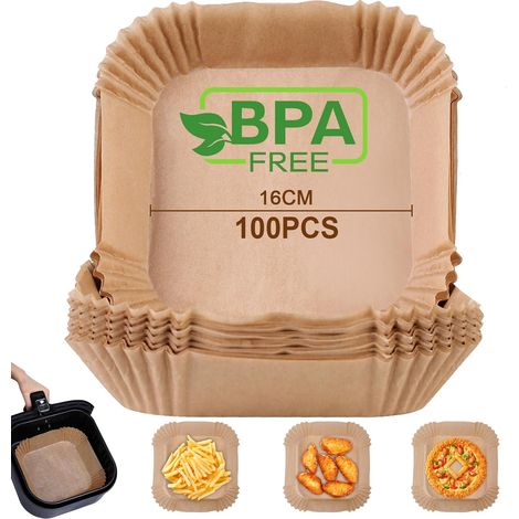 100 pièces Papier Cuisson pour Air Fryer (16x16 cm) Carré Paper Liner Friteuse, Papier Air Fryer Carré Antiadhésif Pour Friteuse Sans Huile 4 à 4,5 litres - Idéal pour la cuisson saine