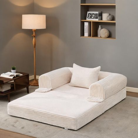Canapé-lit 1 place convertible en lit d'appoint beige 120 x 85 x (1/5)