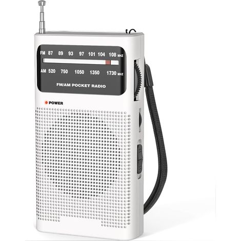 Radio Portable, AM(MW)/FM Radio a Pile, Transistor Radio de Poche avec Excellente Réception, Excellente Qualité Sonore, Mini Radio Portable(AA) - Blanc (1/5)