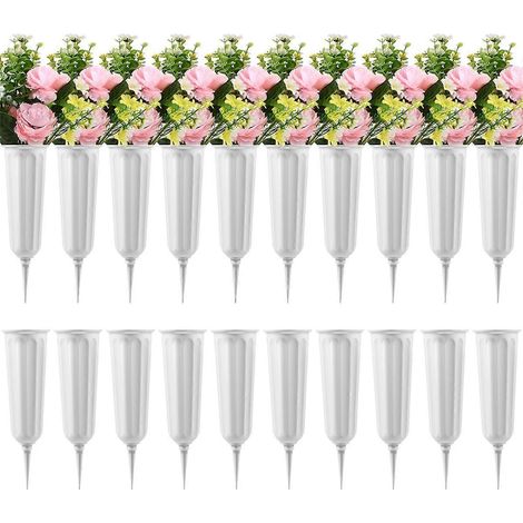 Lot de 20 vases de cimetière avec pointes, vases en plastique pour fleurs (1/5)