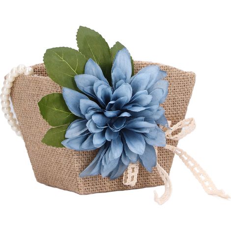 Blumenmädchenkorb im Retro-Stil, Leinen, hübsches Aussehen, Perlengriff, leicht, tragbarer Blumenkorb mit Perlen für Hochzeiten, Nummer 1 (1/5)