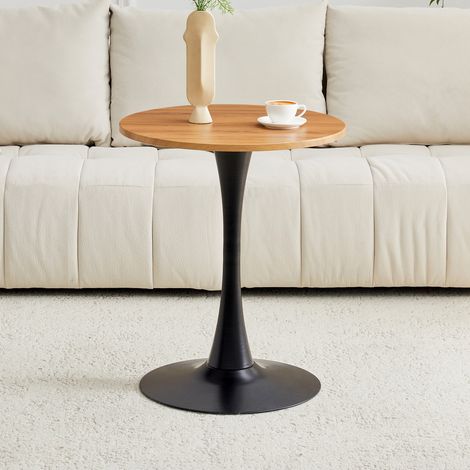 Table d'appoint ronde 60 cm / petite table à manger en MDF: plateau à technologie de thermoformage haut de gamme, aspect veiné bois, pied de support noir – parfaite pour les espaces de vie européens.