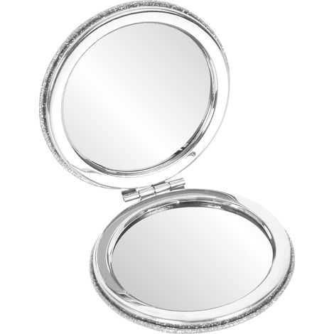 Miroir de Poche Portable Miroir de Poche Rond 7cm Miroir Compact Brillant Argent Filles Double Face avec Grossissement 2X Parfait (1/3)