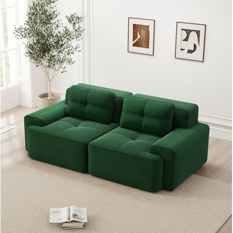 Canapé modulaire vert en velours côtelé avec assise profonde et design sans structure (1/5)