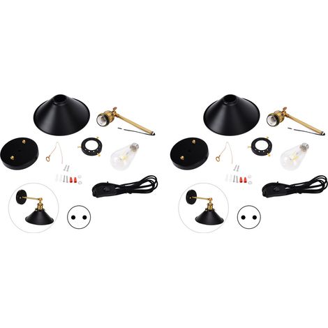 2 Appliques Murales Vintage Rétro à Bras Pivotant Industriel avec Douille E26/E27 et Ampoule, Compatible AC110‑250V et Prise UE