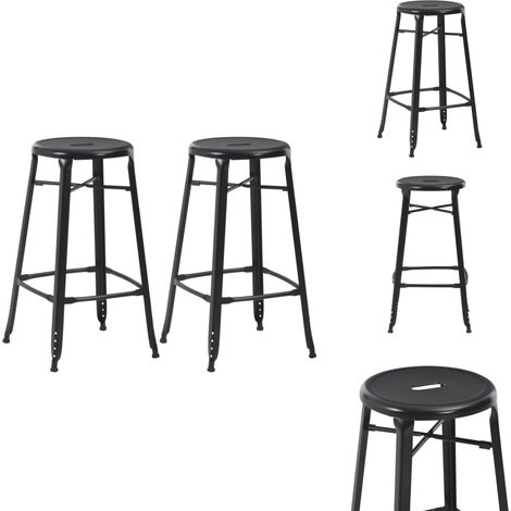 Tabourets de bar lot de 2 noir acier - Tabouret De Bar - Chaise De Bar - Set De Tabourets - Mobilier De Cuisine - Décoration Intérieure (1/5)