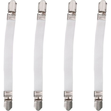 4 pièces attaches élastiques croisées pour matelas, clips double tête, fixations de drap de lit, blanc (1/5)