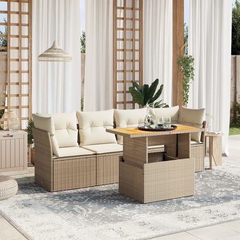 Set Divano da Giardino 5 pz con Cuscini Beige in Polyrattan vidaXL (1/3)