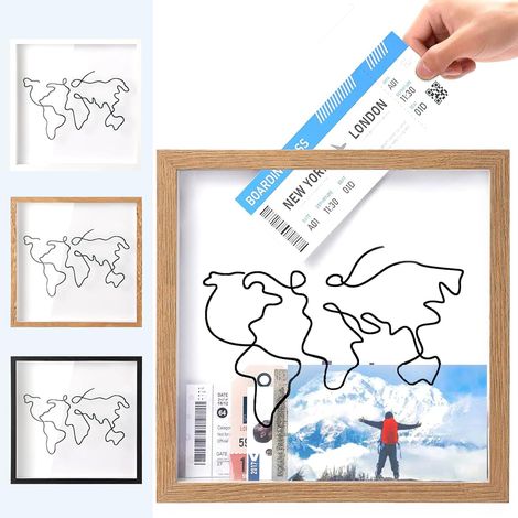30x30cm Boîte D'Archives D'Aventure,Boîte À Souvenirs avec Fente,Cadre en Bois,Boîte De Voyage pour Souvenirs,Boite A Billet pour Décoration Murale,Cadre Shadow Box pour Film, Sport (Bois) (1/5)