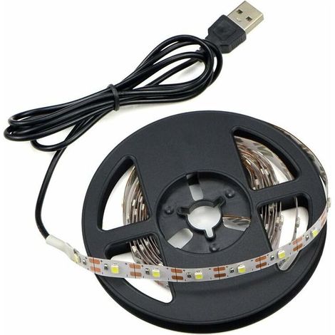 Bande LED USB 5 m, 300 LED, rétroéclairage blanc froid pour TV, bureau, décoration de cuisine