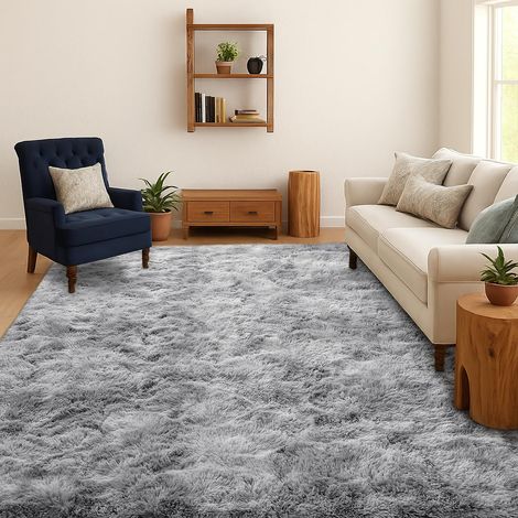 Tapis Shaggy Salon Chambre Poils Longs, Gris Clair, 140x200 cm Tie-Dye, Doux et moelleux, Antidérapant, Lavable en machine, Pour chambre d’enfant, chevet, salle de jeux, dortoir, bureau (1/5)