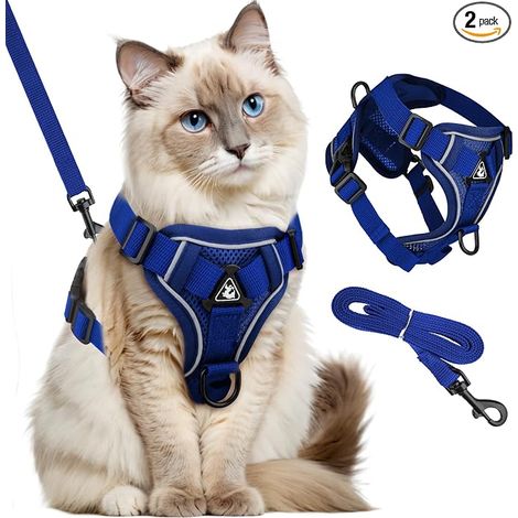 Cat Harness with Lead, Adjustable Soft Harness with Reflective Strips (Dark Blue-S) (1/4)