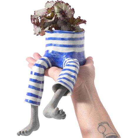 Pot de fleurs mignon design assis avec pieds pendants, jardinière en résine originale à jambes, multifonction, pour décoration maison et bureau & cadeau (1/5)