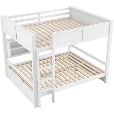 Lit superposé 160x200 avec armoires de rangement et éclairage LED, blanc