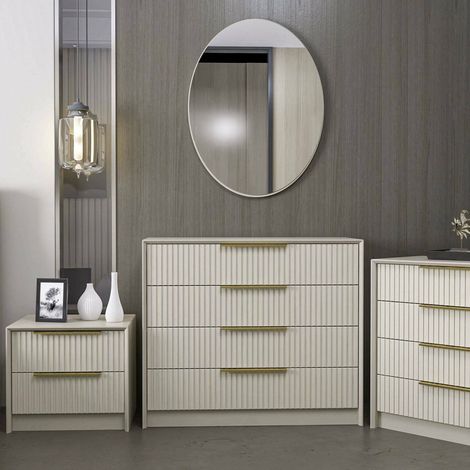 Dmora - Kommode Grumium, Mehrzweckkommode, Schlafzimmerkommode, Schrank mit Schubladen, 100x45 h85 cm, Zement (1/4)