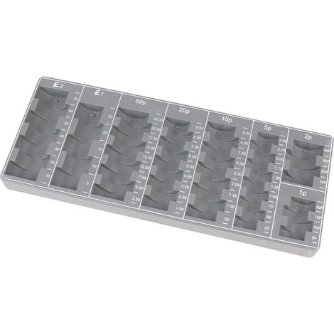 HMF 2681-12 Münzzählbrett Britische Pfund, Münzbrett, Spardose, 27,5 x 11 x 2 cm, grau
