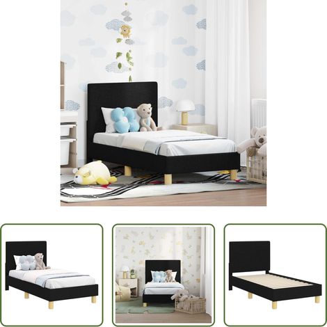 vidaXL Bettgestell - Kinderbettgestell mit Kopfteil Schwarz 70 x 140 cm Stoff (1/5)
