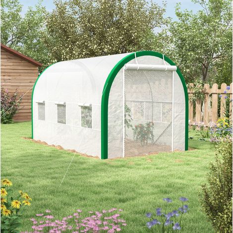 Foliengewächshaus begehbar 358x210x210 cm Stahl Weiß OKMYHOME (1/4)