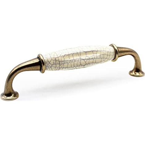 – Poignée de meuble vintage laiton vieilli 144mm – 4 poignées en zinc-aluminium et porcelaine – Entraxe 128mm – Pour tiroirs et portes