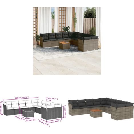 11-tlg. Garten-Sofagarnitur mit Kissen Grau Poly Rattan - Gartensortiment - Outdoor Möbel - Lounge Set - Gartenlounge - Esstischgarnitur - Home & Living (1/3)