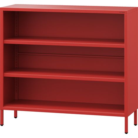 Jan Nowak Niedriges Bücherregal mit 3 Ebenen Luca Aufbewahrungsregal Standregal 2 verstellbare Fachböden Metall Wohnzimmer, 100 x 90 x 35 cm, Rot (1/5)