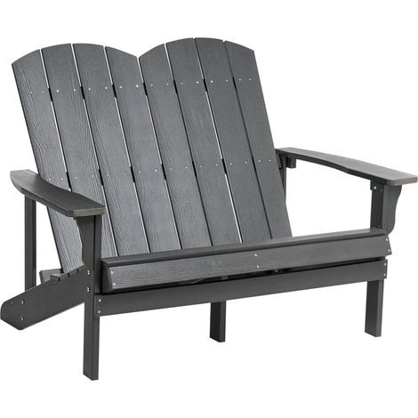 Panca da giardino 2 posti Loveseat Plastica Legno Mobili da giardino Tradizionale Grigio Scuro Adirondack